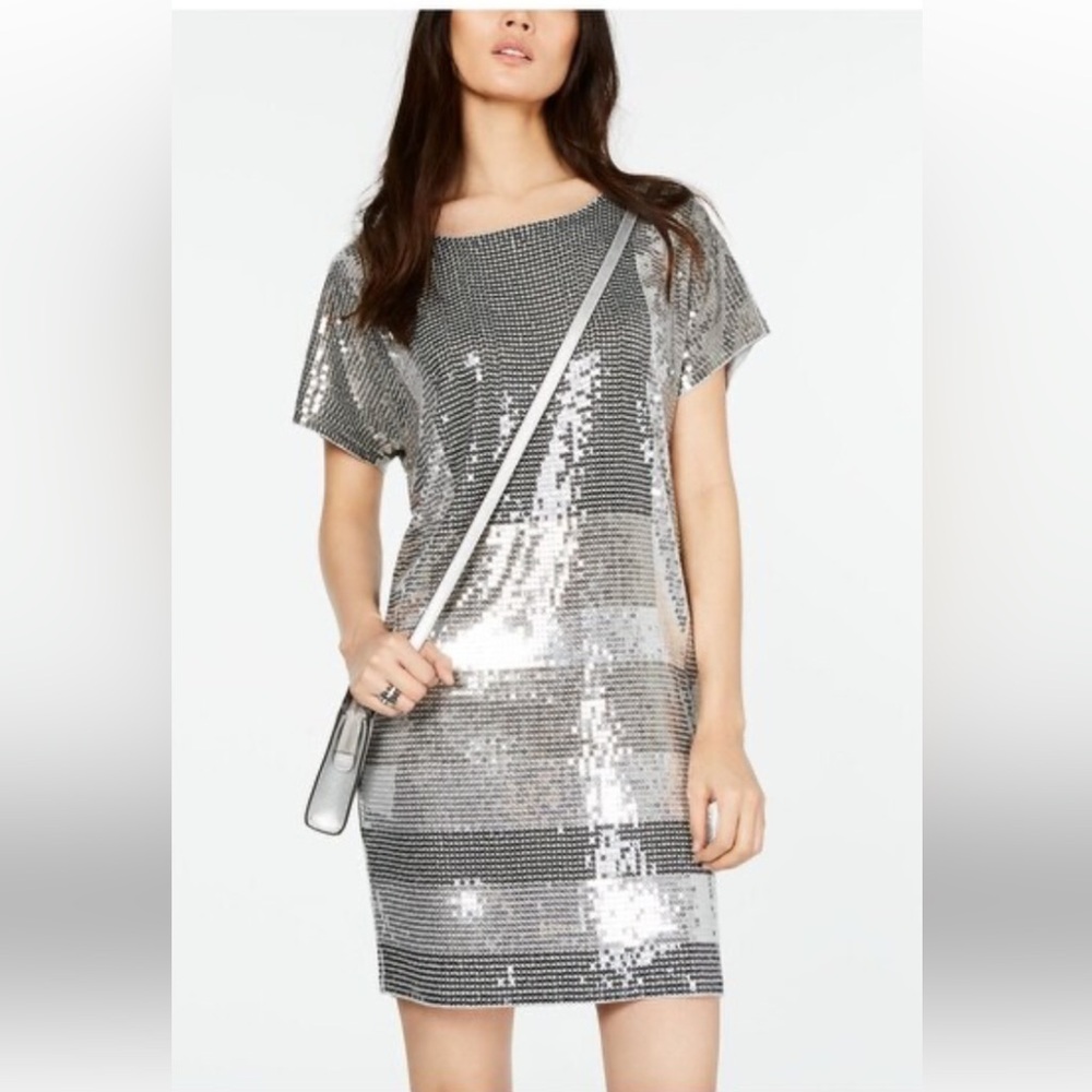 Michael Kors Silver Sequin Colorblock party ready Mini Dress